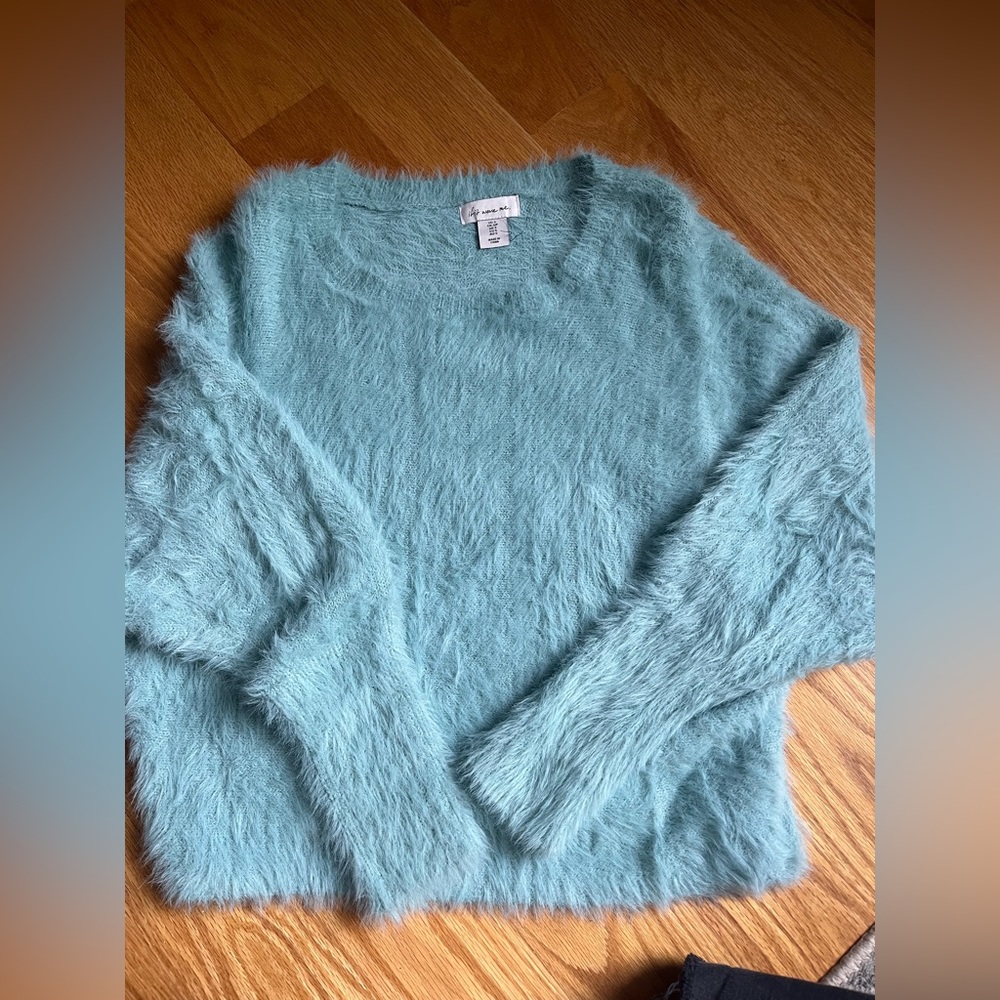 Fluffy turquoise sweater